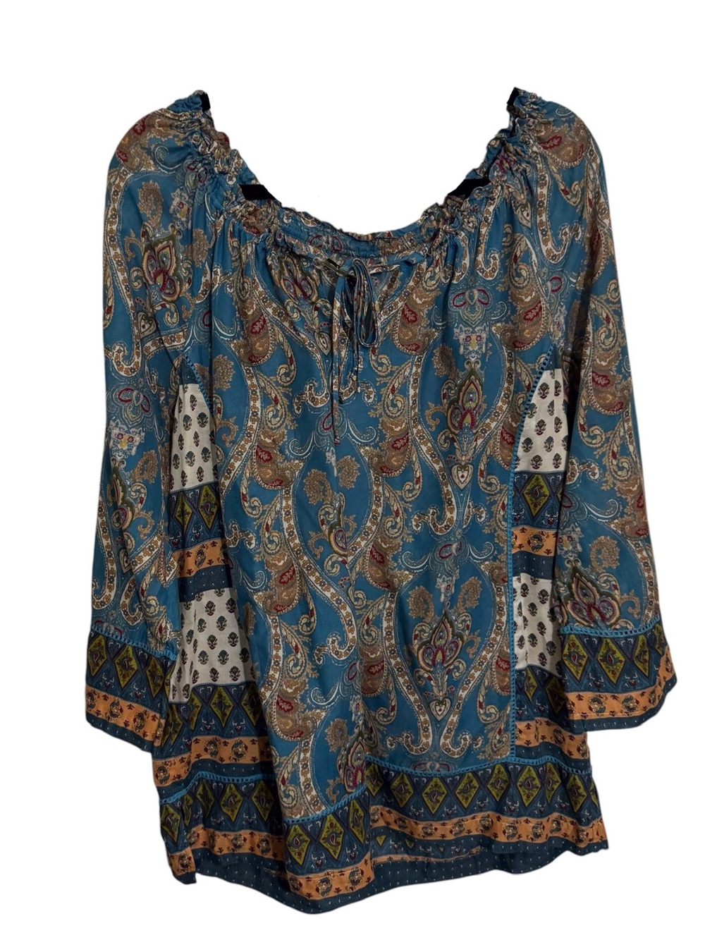 Lucky Brand Vintage Y2K X-Large Multicolor Paisley Floral Blouse Boho Top Cotton